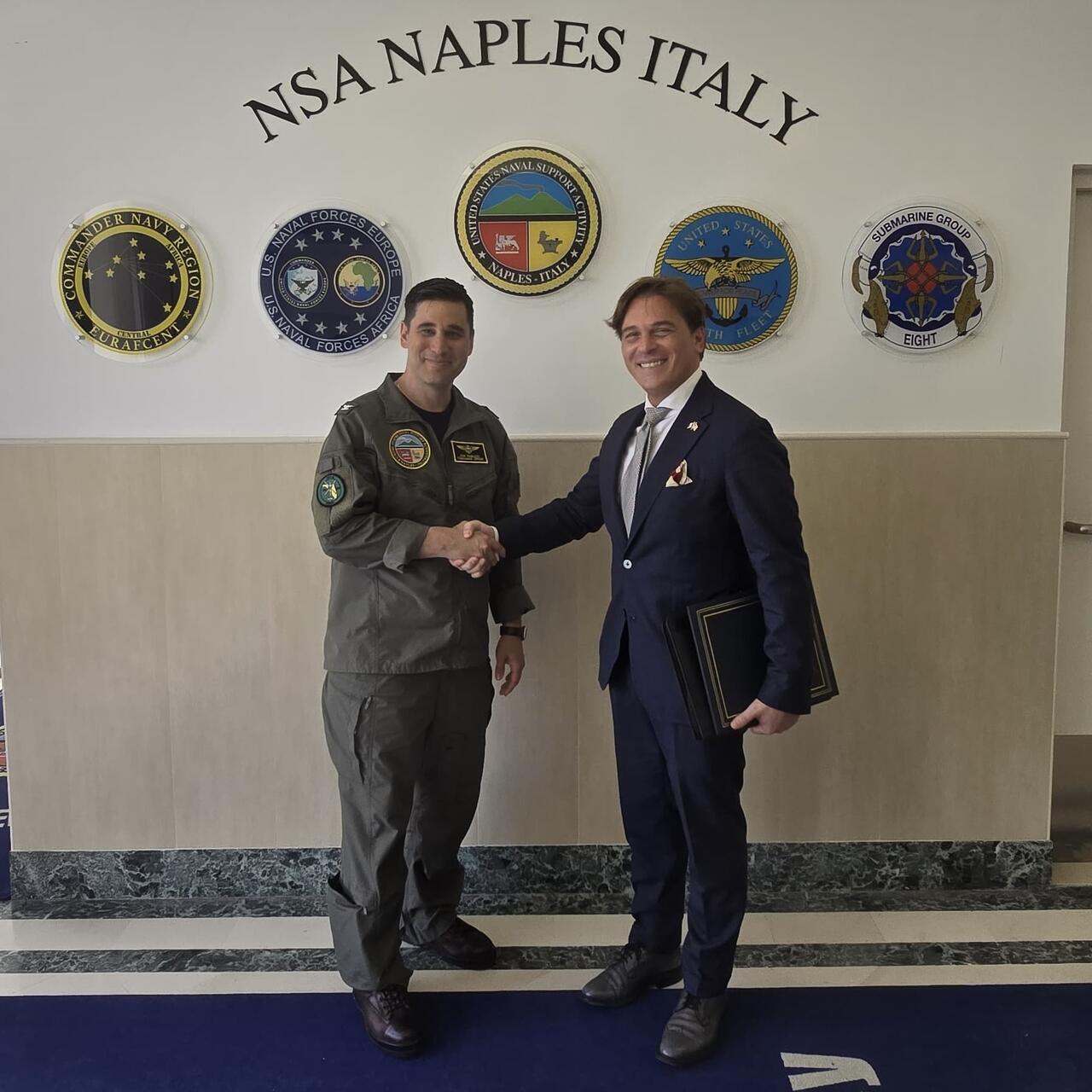 Mario Muscariello receiving a Letter of Appreciation at U.S. Naval Support Activity Naples