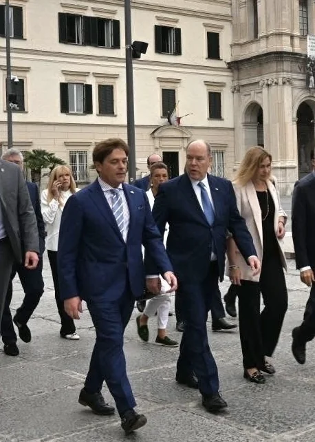 Mario Muscariello accompanying H.S.H. Prince Albert II of Monaco during the official visit to Pompeii
