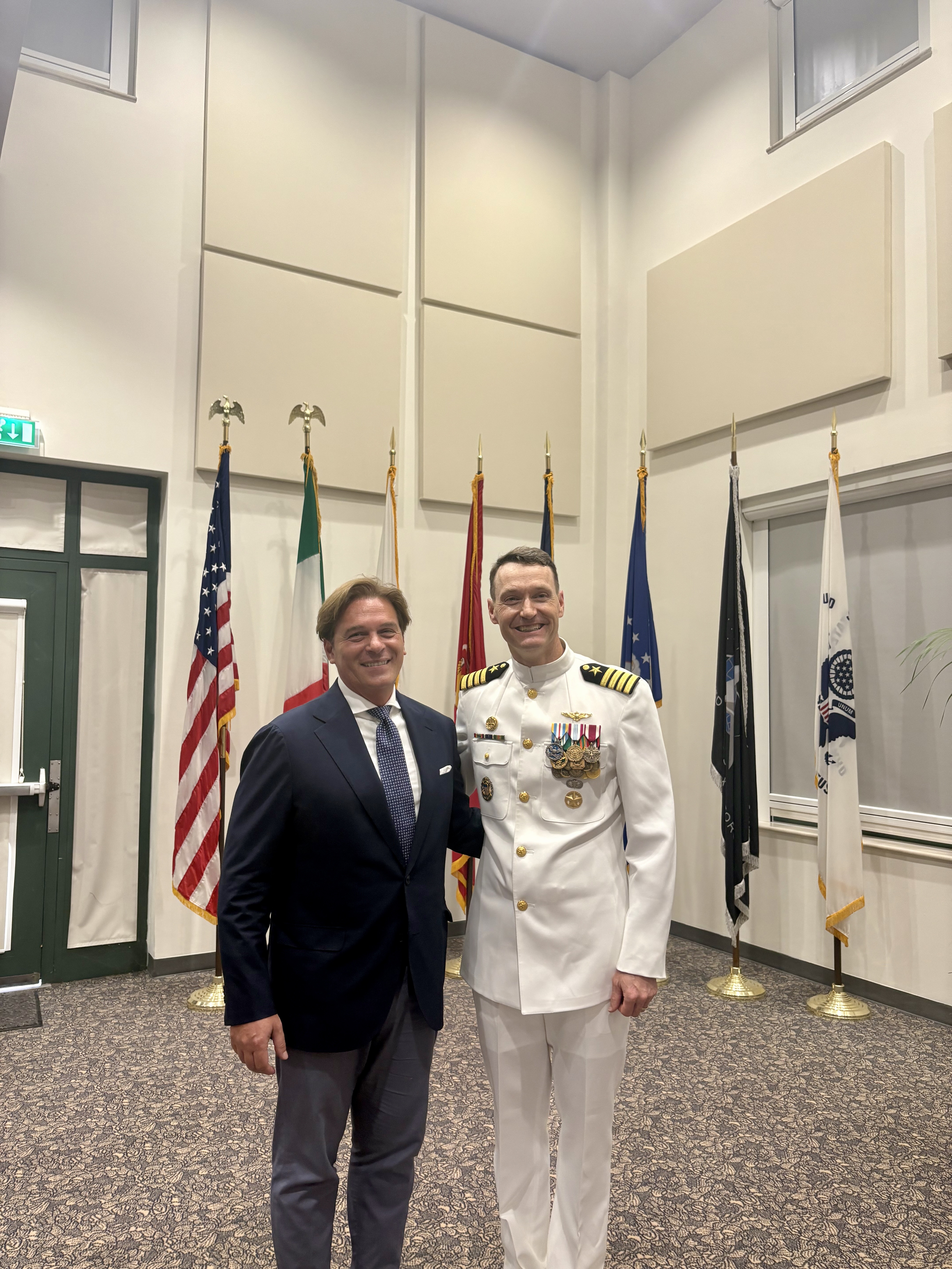 Mario Muscariello with a U.S. Navy officer at Naval Support Activity Naples
